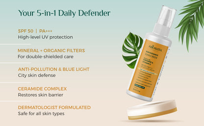 Skincare product with SPF 50 and PA+++ on a light background